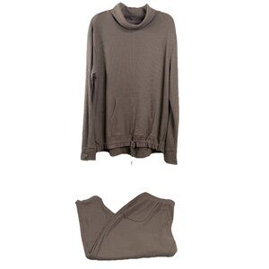 Zuda Large Brown Waffle Knit Set (Drawstring Cowl Neck Top & Jogger Pants) EUC